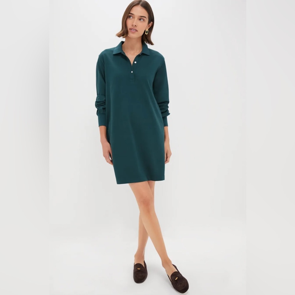 NWT Tuckernuck June Bug Long sleeve Polo Dress Dark Green - Picture 2 of 7